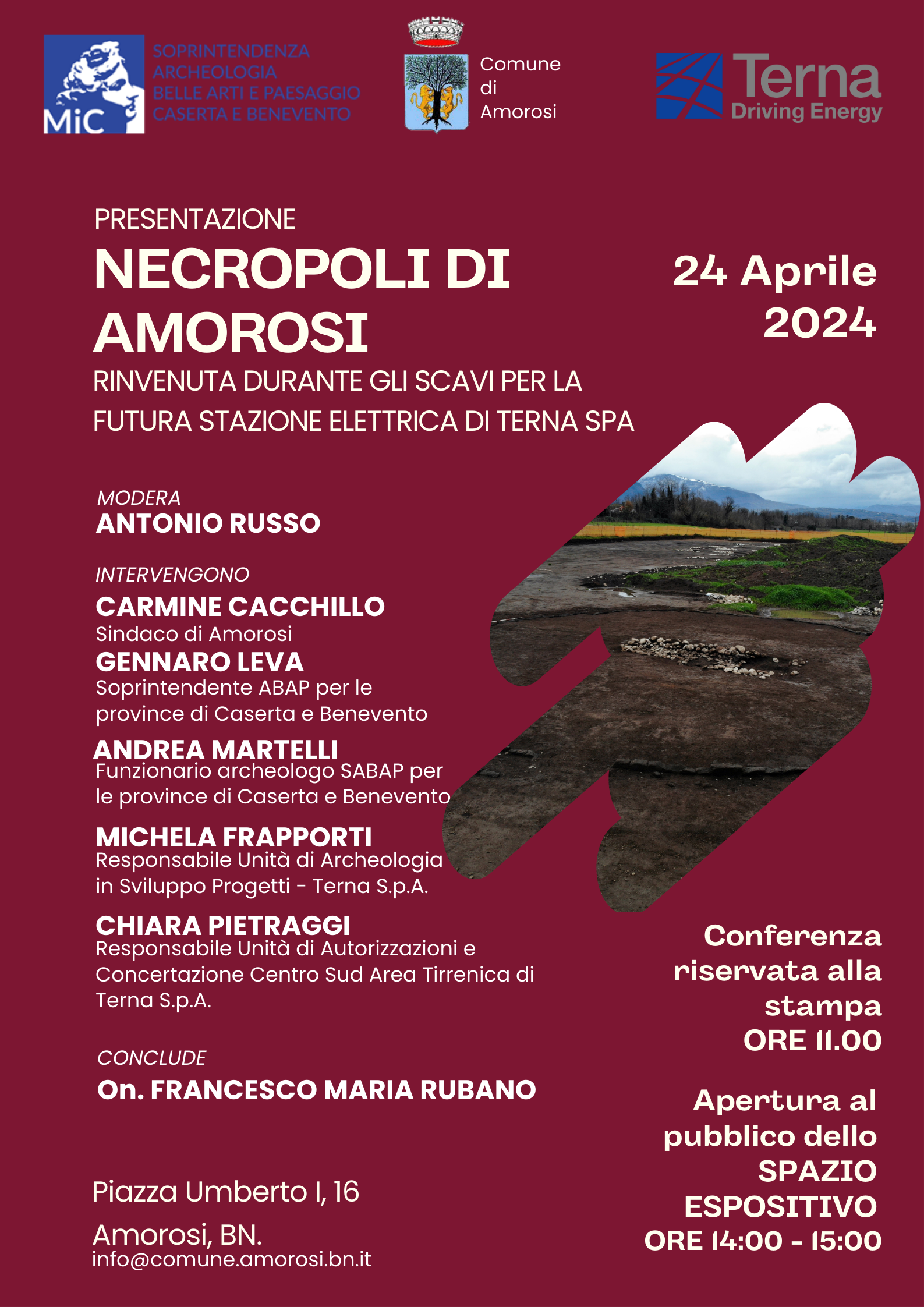 Necropoli di Amorosi, la Soprintendenza Archeologia belle arti e paesaggio per le province di Caserta e Benevento invita alla conferenza stampa del 24 aprile